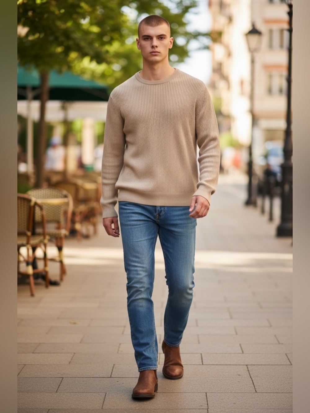 Coofandy Men's Khaki Ribbed Knit Thermal Sweater Size XL Slim Fit NWT